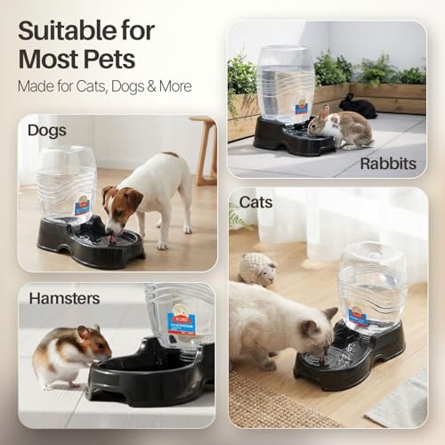 Flexzion Gravity Pet Water Dispenser for Cats & Small Dogs, 1/4 Gal Black | Automatic Cat and Dog Waterer with 900 Ml Reservoir, Non-Skid Feet, Recessed Carry Handle, and Easy-Clean Pp Bowl - color: Black, size: 1.5 L