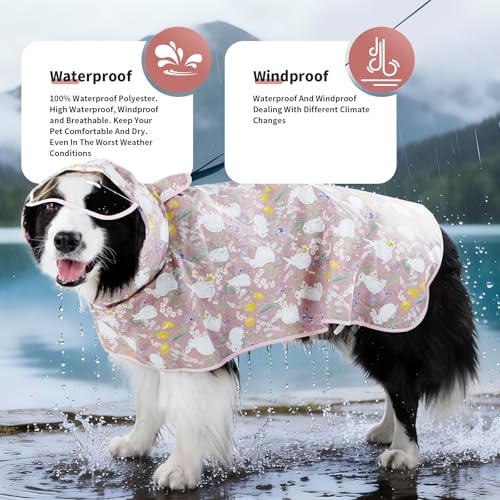 Dog Raincoat,Dog Rain Jacket Poncho with Hood and Leash Hole(Rabbit,M) | Windproof,Waterproof,Leash Loop,Adjustable,Rabbit Design - color: Pink, size: M(11-16lbs)