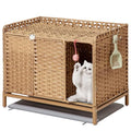 SETVSON Litter Box Enclosure Furniture with Divider, Cat Cabinet, Natural | Handwoven PE Rattan with Soft Litter Mat, 3.54-In Heightened Metal Feet, 2 S-Hooks, 31.2 x 19.6 x 24.2 In Spacious - color: Natural