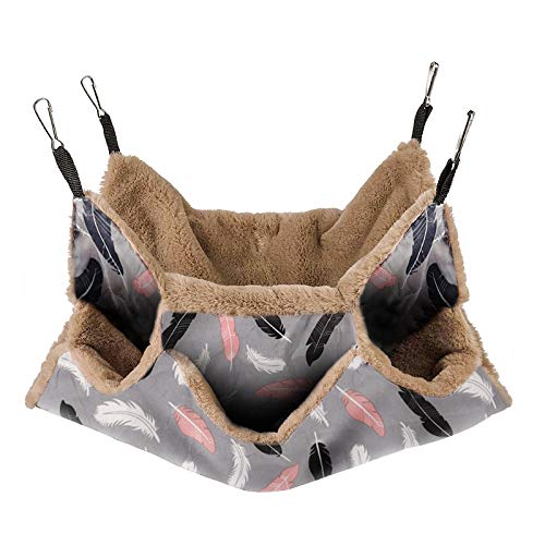 Petmolico Ferret HammockTriple-Layer Hammock Bed Hamster Cage Accessories, Guinea Pig Hammock, Chinchilla Hammock, Warm Hamster Nest, Hammocks for Rats(13.8 * 13.8Inches, Brown Feather)