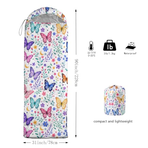 QOOMO Camping Sleeping Bags,3 Season Warm & Cool Weather,Lightweight,Waterproof Sleeping Bags for Adults & Kids,Traveling,and Outdoors,Camping Gear Equipment - color: Floral Butterfly 21