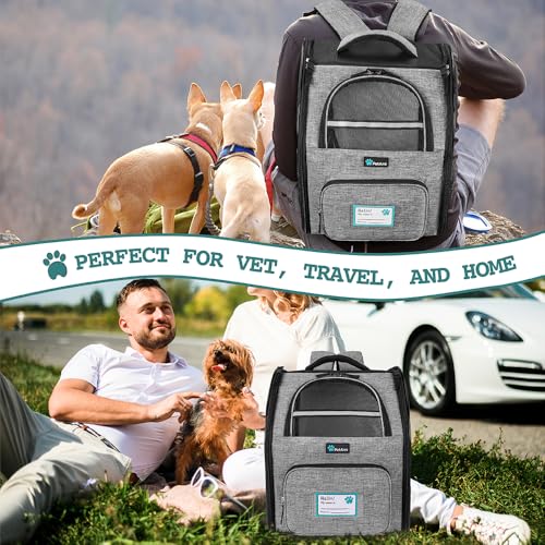 PetAmi Dog Backpack Carrier Airline Approved Cat Pet Puppy Bag, Grey | Ideal for Small Medium Large Pet up to 18 lb, 2 Side Entry Structured No-Collapse Frame, Ventilated Bookbag for Hiking Travel - color: Heather Gray
