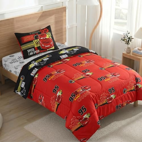 Northwest Disney Pixar Cars Twin Comforter Set, Reversible Lightning McQueen Design, Ultra Soft Fade Resistant Microfiber Kids Bedding Set, Officially Licensed - color: Pixar Cars