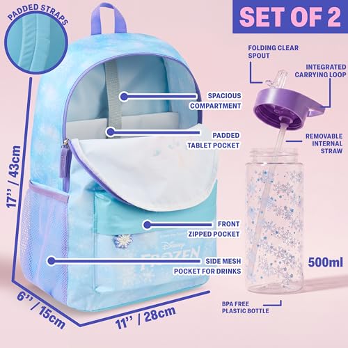Get Trend Disney Frozen Kids Backpack with Water Bottle Set for Girls, 2 Pc 17in Bookbag with Padded Straps Gifts for Girls (Multi Frozen) - color: Multi Frozen