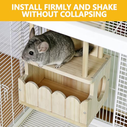 Chinchilla Hideout, Natural Wooden Hamster House Hideout | Double Room Detachable Small Pet House Habitats, Small Animal House Chinchilla Cage Accessories for Squirrel, Sugar Gliders - color: J