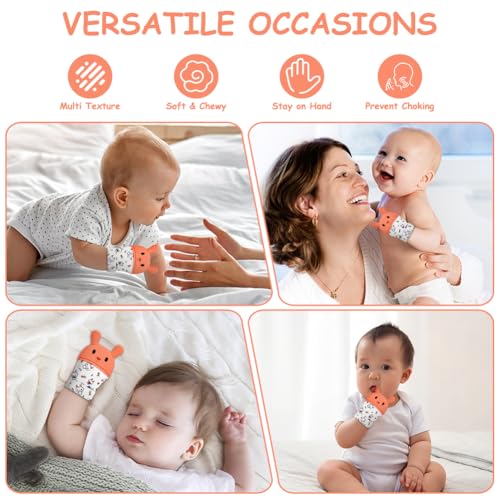 2Pack Silicone Teething Mitt, Rabbit Baby Teething Toy for 0-6 6-12 Months, Food Grade Silicone Infant Teething Mitten, BPA-Free Baby Chew Toys for Pain Relief, Sucking Needs - color: Orange Rabbit