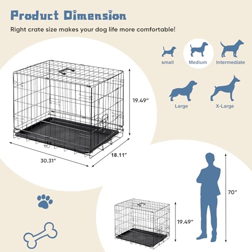 DUMOS 30 Inch Dog Crate, Foldable Puppy Small Medium Dog Cage Pet Kennel | Single Door Metal Wire, Plastic Leak-Proof Pan Tray, Portable Indoor Outdoor Training Travel - size: 30.3"L x 17.5"W x 19.8"H
