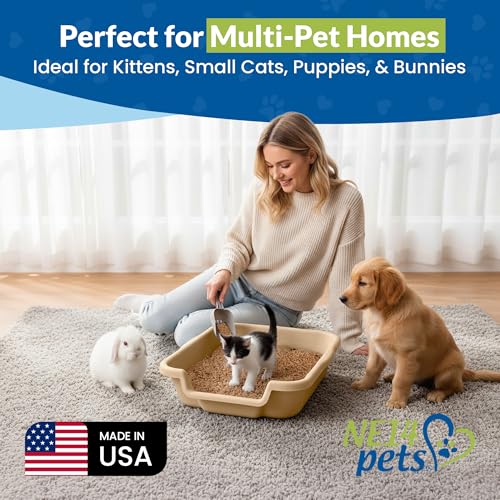 KittyGohere Senior Cat Litter Box Small with Scoop, 2 Pack Beach Sand | Open Top Low Entrance Kitty Litter Box With With Long-handle Jumbo Scoop, Lightweight & Durable Litters Box, Made in USA - color: Beach Sand, size: Small(2 Pack) with Scoop
