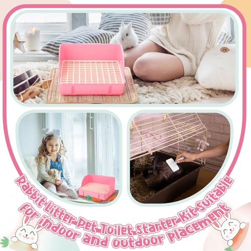 Honeydak 10 Pcs Rabbit Starter Kit Small Litter Box Bunny Grooming Kit Scratch Pads Hay Feeder Bowl Ice Pad with Bunny Toys for Guinea Pig Rabbit Accessories(Pink) - color: Pink
