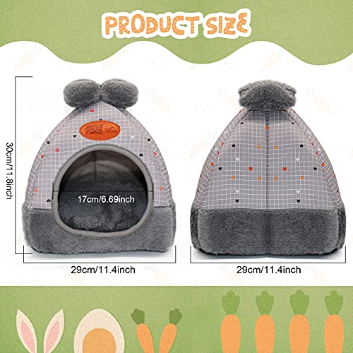 YUEPET Bunny Bed, Rabbit Hideout, Guinea Pig Cave, Grey Grid with Bow | Bunny Hideout, Removable Cushion, Foldable Sofa Use, Enclosed Cave, Foldable for Storage, Indoor Cage Use
