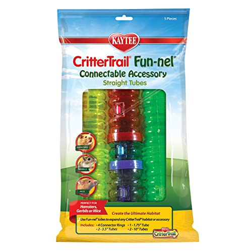 Kaytee CritterTrail Fun-nel 5-Pack Straight Hamster Tubes | Expand play space. Hamster tunnels for habitat expansion. Small animal tubes & tunnels, easy-clean, comfort grip - size: 5-Pack Straight Tubes Kit