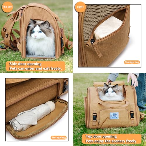 Pet Backpack Carrier for Small Dogs Medium Cats, Puppies,Breathable and Collapsible Design, Portable Travel Bag for Bearded Dragon,Rabbit Cage (Brown +Two-Shoulder, Small) - color: Brown +Two-Shoulder, size: Small