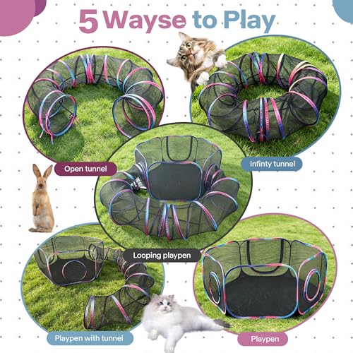 PAWISE Outdoor Cat Enclosure, 2-in-1 Portable Catio with Cat Tent and Tunnel, Pop Up Cat Playpen for Indoor Outdoor Cats and Small Animals, with Storage Bag - size: 122in