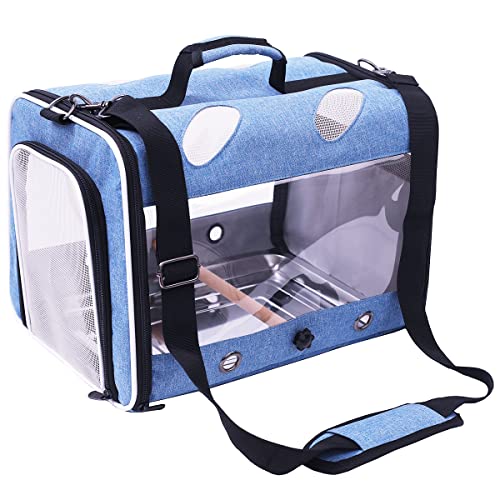 Bird Travel Carrier for Parrot with Wooden Perch and Tray, Portable Carrying Bag for Outdoor Hiking and Vet Visit(Blue, Bird Carrier) - color: Blue