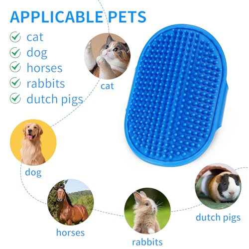 Dog Grooming Brush，Pet Shampoo Massage Bath Brush Comb with Adjustable Loop Handle for Grooming Short and Long Hair Cats and Dogs, 2pcs(Tapered brush head, Blue+Green)