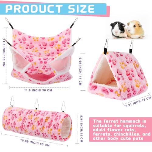 Abbylike 9 Pieces Rat Hammock 3 Tier Guinea Pig Ferret Hammocks Small Pet Hanging Tunnel Glider Toy Guinea Pig Ferret Hideout Bed Cage Accessories for Hamster(Purple, Pink, Rose Red,Paw) - color: Purple, Pink, Rose Red