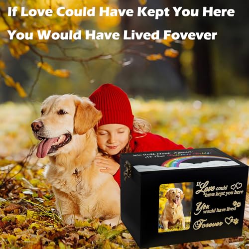 Solid Wood Pet Urns for Dog or Cat Ashes,Memorial Rainbow Bridge | Funeral Cremation Ashes Box with Photo Frame,Keepsake Urn with Black Flannel as Lining,Loss Pet Remembrance Gift - size: Medium - Capacity 90 Cubic Inches