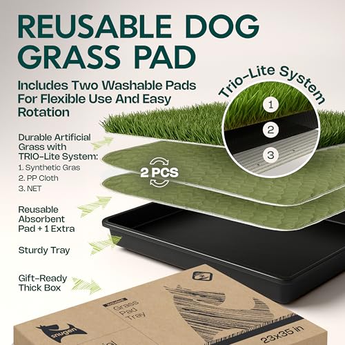 Dog Grass Pad with Tray 23”x35” – Artificial Pet Grass Patch for Dogs’ Potty with 2 Pcs of Washable Pee Pads & Puppy Potty Tray – Dog Litter Box Indoor & Outdoor for Puppy Training - color: 2 Pee Pads + Grass Patch + Tray