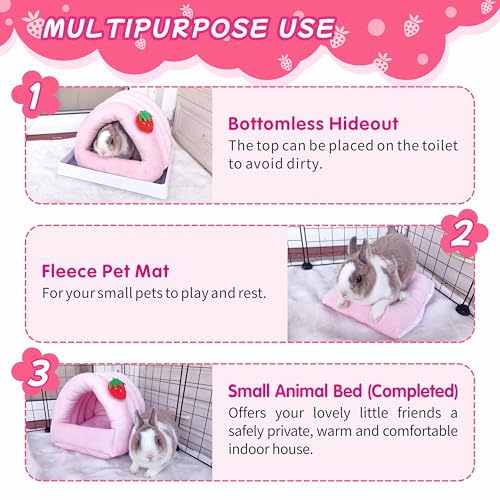 3 in 1 Guinea Pig Hideout Detachable, Warm Fleece Guinea Pig Bed Washable, Multipurpose Small Animal House Bed for Rabbit, Ferret, Hedgehog, Rat and Chinchilla Cage Accessories (Large, Pink) - size: Large