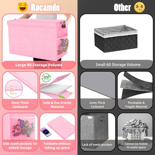 Large Toy Storage Box with Lid & Dividers, Collapsible Kids Toy Chest, Pink | Toy Box for Boys, Girls, Nursery, Bedroom, Living Room, Playroom, 25 x 13 x 16 inches - color: Large Pink