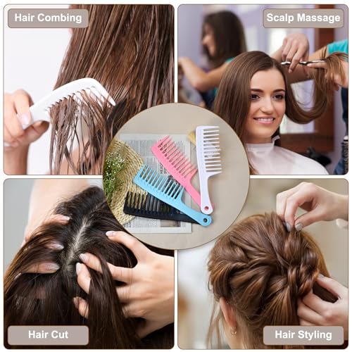 MODENGKONGJIAN 4PCS Wide Tooth Comb, Large Hair Detangling Comb Styling Comb for Curly, Wet, Long Hair with Handgrip (Black & Pink) - color: Black & Pink - 4PCS Wide Tooth