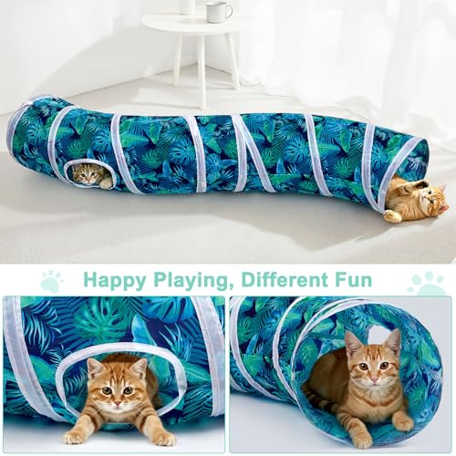 Glittme S-Shape Cat Tunnel, Foldable Cat Tunnels for Indoor Cats | Interactive Bunny Tunnel And Cat Tubes With Crinkle Sounds. Ideal For Kittens, Ferrets And Small Pets To Hide, Play Or Rest - color: Green Leaves