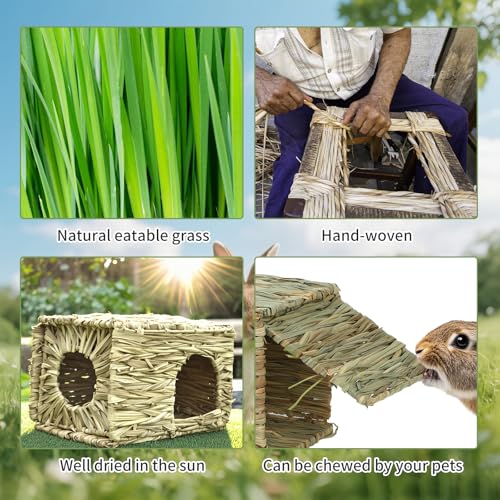 BWOGUE Large Bunny Grass House, Natural Seagrass Bed Hideaway Toy, Hay Mat | Rabbit Grass House, Rabbit Hideout, Rabbit Hut, Chew Toys, 11.81x7.87x9.06 in, Guinea Pig, Hamster, Chinchilla - size: Medium