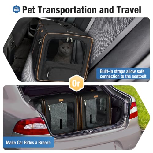 Lekereise Large Cat Carrier for 2 Cats, 2-in-1 Cat Travel Carrier with Litter Box, (17.7" x2) x16.5"x13" Pet Carrier with Zipper Locks for Moving Across The Country (No Hammock) - Black - color: Black