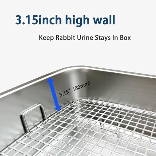 Large Stainless Steel Rabbit Litter Box,Bunny Litter Pan with Widened Grid,Toilet Tray,High Back Wall,Deep Waste Storage (Large) - size: Large