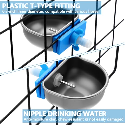 Potchen 10 Pcs Rabbit Water Bowls Nipple Drinker 2.56 x 2.36 x 1.18 Inch 304 Stainless Steel Rabbit Breeding Drinking Waterer Removable Hanging Bunny Water Bowl for for Cages Small Animals