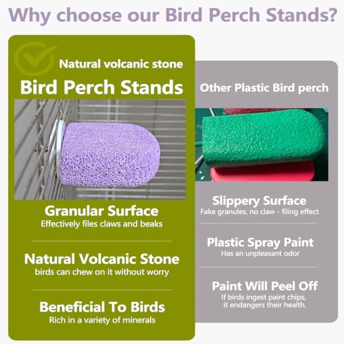 4Pack Bird Perch Stands Parrot Beak Grinding Stone Platform,Purple-S | Parakeet Foot Claws Trimmer,Calcium Perch Climbing Chewing Toys for Small Medium Birds Cockatiel Conure Lovebird Budgie - color: 4Pack Purple | S