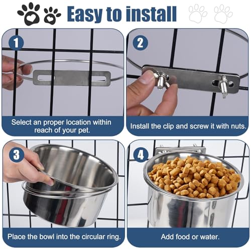 Stainless Steel Dog Bowls, 2 Pack No Spill Dog Crate Water and Food Bowls for Kennel Cage, Kennel Water Bowl Hanging Feeder Dish for Dogs Pets, 40oz & 60oz