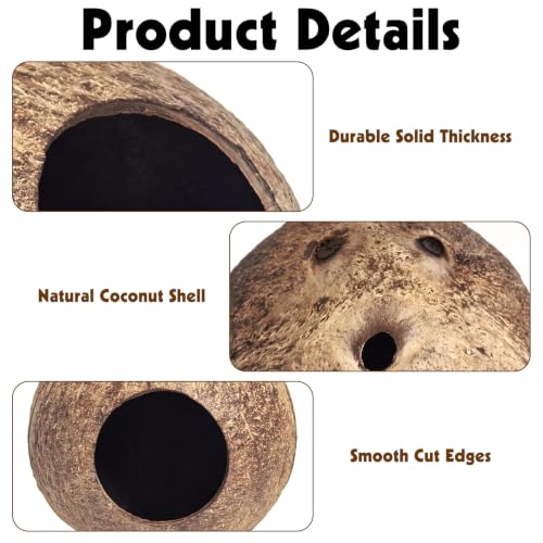 PINVNBY 2 Pcs Natural Coconut Shell Reptile Hideouts Crested Gecko Tank Accessories for Small Lizard Leopard Gecko Spider Snail Hermit Crab Hideout - size: High-Crowned Style, 2PCS