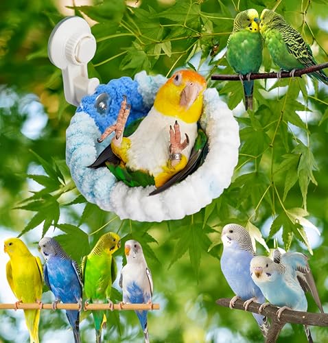 Warm Bird Nest Bed with Suction Cup Bird Snuggle Hut Breeding Bird House Plush Hanging Bird Bed for Parakeet, Conure, Budgie, Cockatiel, Lovebird, Finch, Hamster-Blue - color: Blue with Suction Cup