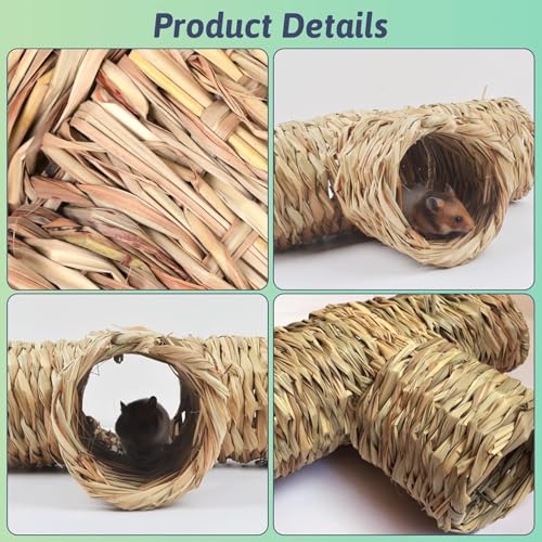 Hamiledyi Hamster Grass Tunnel Toy Nature's Hideaway Straw House with Open Entrance Guinea Pig Tunnel and Tube Home for Hamsters Rats Ferrets Guinea Pigs Chinchillas Hedgehogs and Birds