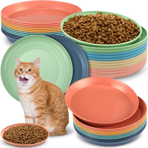 Gerrii 24 Pieces Fatigue Relief Cat Bowl 6 Inch Shallow Cat Food Dish Stray Wet Feeding Bowls Wide and Small Pet Plates for Ferrets Feral Short Legged Kitten Shelter(Assorted Color,Convention) - color: Assorted Color, style: Classic