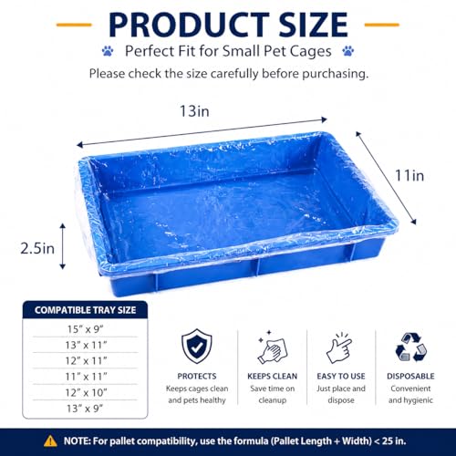 Disposable small animal cage liner, plastic liner covers 15x9, 8X12,13x11, 14x12 inches, suitable for rabbits, birds, guinea pigs, and chinchillas. 3-Second Quick Clean (100).