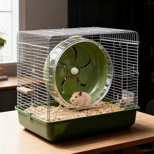 8.4" Height-Adjustable Silent Hamster Wheel Stand, Quiet Hamster Exercise Wheels, Chinchilla Running Spinner Cage Accessories for Gerbil Guinea Pig Mouse Sugar Glider (Green)
