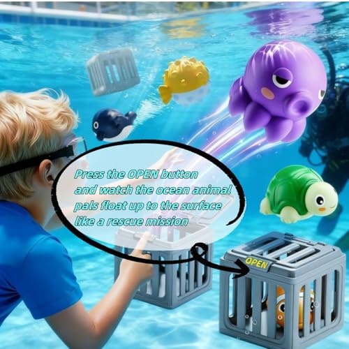 Pool Diving Toys, Underwater Swim Game Set with 6 Floating Sea Animals & 6 Dive Cages, Colorful Animal Pool Sinkies Swimming Training Game, Summer Water Toys Set Fun Outdoor Swim Lake Beach