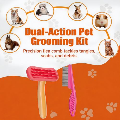 2pcs Rabbit Brush, Bunny Brush, Small Animal Grooming Comb, Removes Loose Fur, Detangles & Massages for Rabbits, Chinchillas, Puppies & Kittens During Shedding and Bath Time