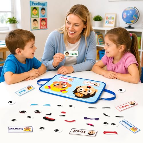 WATINC Travel Felt Board Story Set - Portable Felt Board Educational Birthday Gift for Boys Girls, Themed Storytelling Preschool Early Learning Interactive Play Kit for Toddlers (Emotional) - style: Emotional