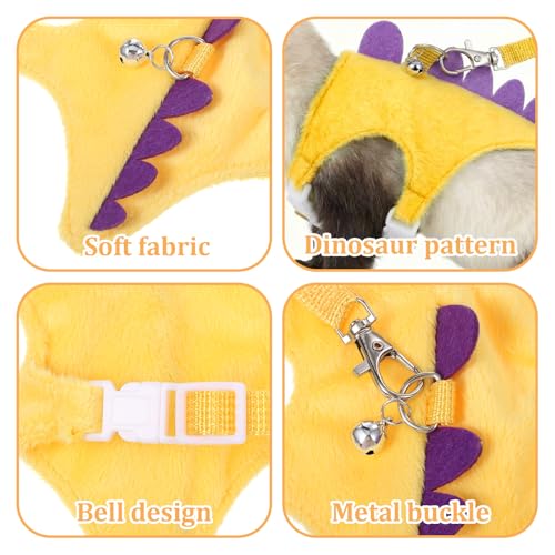 Ferret Harness and Leash Set Dinosaur Shaped Stuffed Animal Harness Adjustable Vest with Safe Bell for Baby Rabbit Guinea Pig Rat Hedgehog and Other Small Animals Yellow