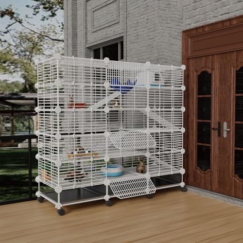 STILLCOVE 5-Tier Guinea Pig Cages Indoor: Small Animal Playpen with Trays | with Platforms and Ramps, Universal Wheels, C&C Pet Enclosure for Rabbit, Bunny, Hamster, Rat, Chinchilla, Hedgehog, Rodent - size: 42.9" x 14.6" x 40.9"