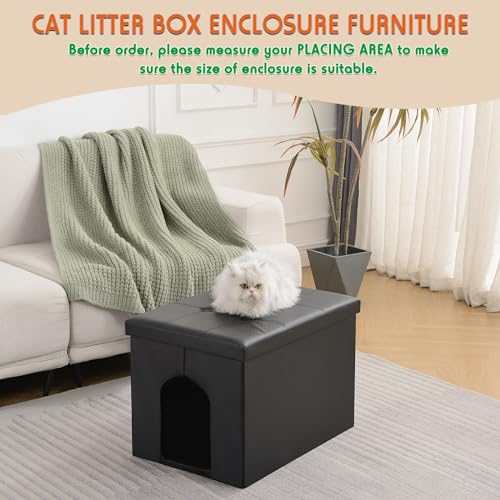 MEEXPAWS Cat Litter Box Enclosure Furniture Odor Control, Large | L Hidden Cat Litter Box Bench Ottoman, Cabinet Dog Proof, Waterproof Inside, Easy Clean, Easy Assembly, Black - color: Black, size: L 25.6'' x 17.7'' x 17.7''