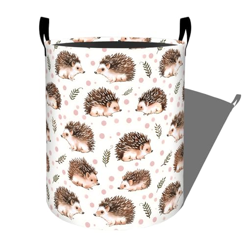 Cute Hedgehog with Leaves and Dots Laundry Basket, Dorm Nursery Foldable Laundry Hamper Organizer for Bathroom Decor, Toy Clothes Storage Box for Bedroom 19.7x15.7 Inch - style: Hedgehog11