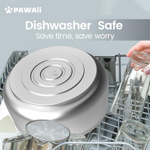 Pawaii Dog Bowl,34 oz Stainless Steel Food and Water Bowl,ID Tag,1 Pack | Double-Wall Design,Non-Slip Rubber Base,Dishwasher Safe,Smooth Open Design, Not a Slow Feeder,Easy-Rinse Interior - color: Silver Polish, size: 34oz