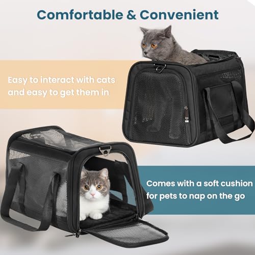 PETSFIT Soft-Sided Cat Carrier, Airline Approved | For Travel, 3 Carrying Ways, Lightweight and Ventilation on 5 Sides, Escape Proof, With Soft Fleece Pad - color: Z-Black, size: 18.0"L x 11.0"W x 11.0"H