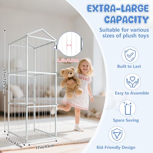 NomNest Stuffed Animal Storage Zoo, Large Metal Plushies Organizer, Heavy Duty Metal Teddy Bear Toy Holder for Kids' Bedroom & Playroom & Nursery (Non-Wheeled, White) - color: Pure white