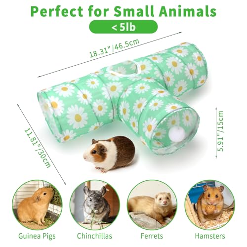 Rypet Guinea Pig Tunnel Hideout 3-Way Collapsible Small Pet Tubes, Daisy | 3 Way Design for Exploration, Collapsible for Easy Storage, Built-in Play Ball, Hiding & Resting for Hamsters Ferrets - color: Daisy