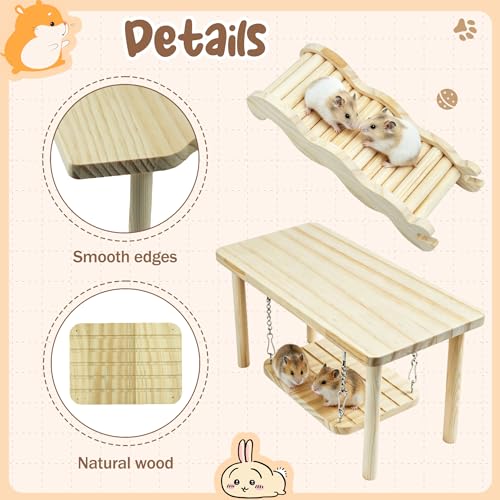 4Pcs Hamster Cage Accessories Platform Wooden Tunnel Hideout Toy | Hamsters Hideout Climbing Toy for Pets Dwarf Syrian Mice Degus Gerbils Squirrel or Other Small Pets